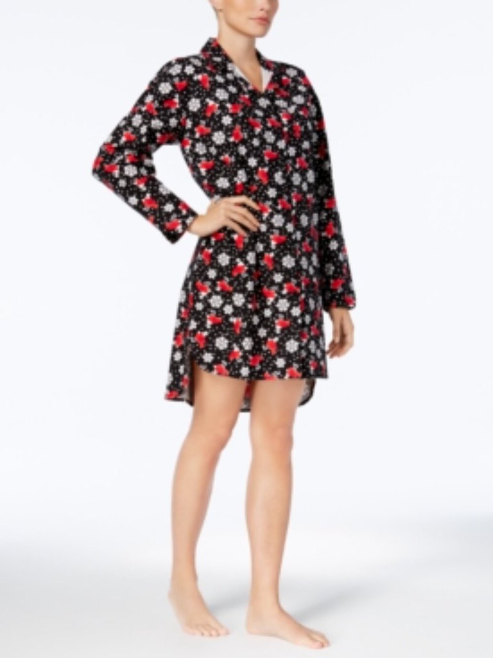 Charter Club Womens Holiday Bird Print Flannel Sleepshirt,Holiday Bird,Medium